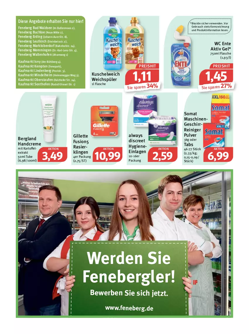 Aktueller Prospekt Feneberg - Prospekte - von 19.05 bis 21.05.2022 - strona 11 - produkty: aktiv gel, Alwa, Always, angebot, angebote, auer, Bad, ball, bio, buch, chloe, creme, Diesel, Discreet, Egger, eis, emmi, ente, erde, flasche, fusion5, geschirr, gillette, handcreme, kartoffel, Kuschelweich, Ofen, Rasierklinge, rasierklingen, Rauch, reiniger, reis, rwe, somat, Ti, wc ente, weichspüler