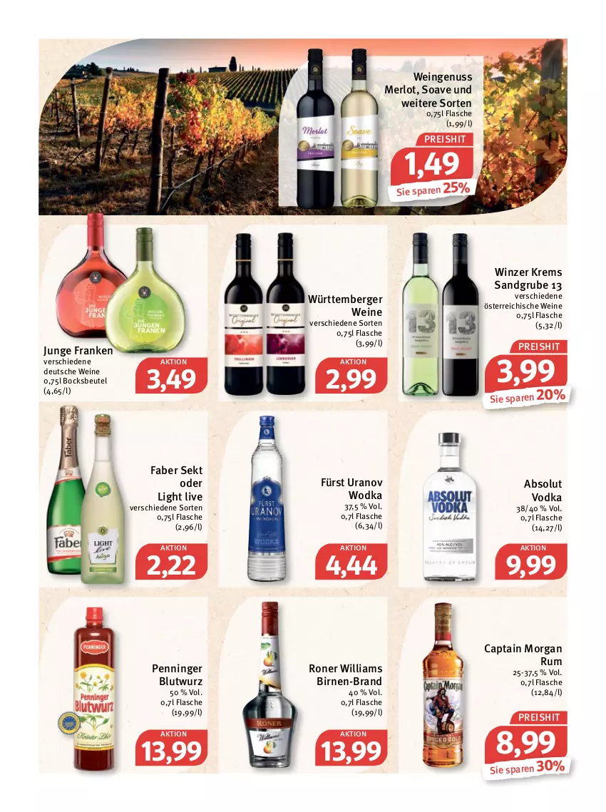 Aktueller Prospekt Feneberg - Prospekte - von 19.05 bis 21.05.2022 - strona 16 - produkty: Absolut Vodka, Berger, beutel, Birnen, Cap, captain morgan, eis, flasche, merl, merlot, nuss, Penninger Blutwurz, reis, rum, sekt, Ti, vodka, wein, weine, Williams Birne, wodka