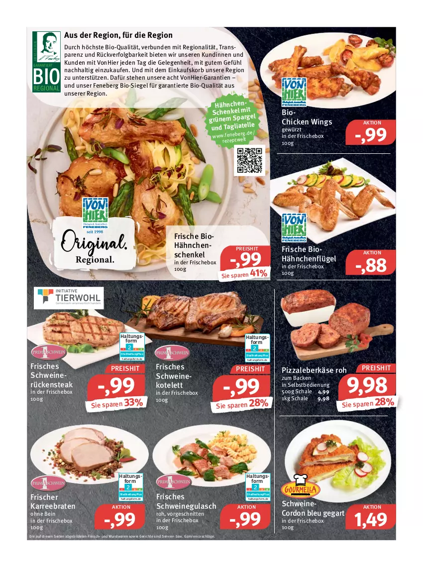 Aktueller Prospekt Feneberg - Prospekte - von 19.05 bis 21.05.2022 - strona 2 - produkty: bio, braten, chicken wings, cordon bleu, einkaufskorb, eis, fleisch, garnier, gewürz, gulasch, hähnchenflügel, hähnchenschenkel, henkel, Käse, korb, kotelett, leberkäs, leberkäse, LG, pizza, reis, Rückensteak, Schal, Schale, schenkel, schnitten, schwein, schweine, schweinegulasch, schweinekotelett, schweinerücken, steak, Ti, wein, weine, wurst