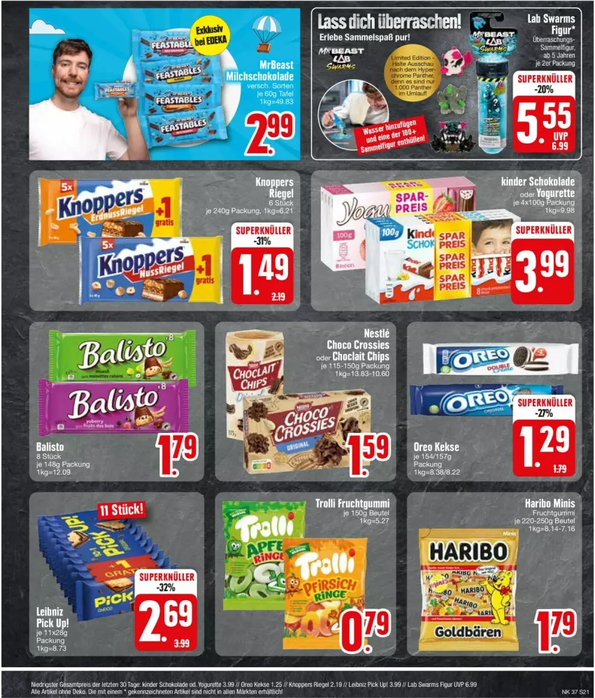 Aktueller Prospekt Edeka - Prospekte - von 09.09 bis 14.09.2024 - strona 21 - produkty: beutel, choco crossies, crossies, eier, eis, haribo, keks, kekse, Kinder, kinder schokolade, knoppers, leibniz, oreo, Pick Up!, reis, riegel, schoko, schokolade, Ti, Yo, yogurette, ZTE