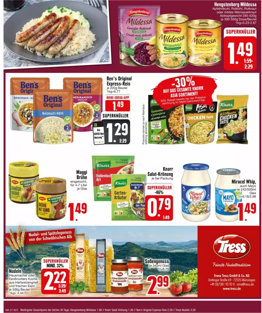 Aktueller Prospekt Edeka - Prospekte - von 09.09 bis 14.09.2024 - strona 22 - produkty: apfel, beutel, Brühe, eier, eis, express-reis, gin, hartweizen, hengstenberg, Kraut, maggi, miracel, miracel whip, reis, rotkohl, salat, tee, Yo, ZTE