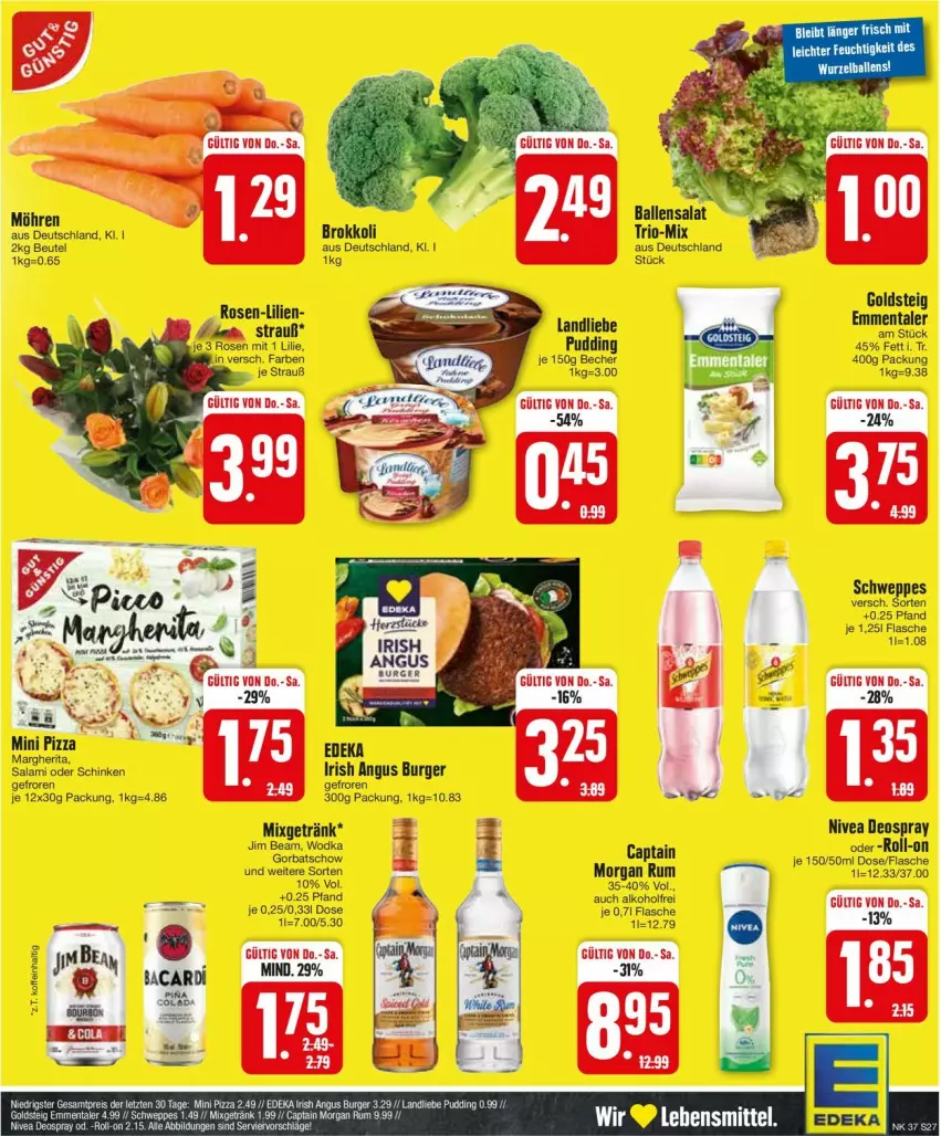 Aktueller Prospekt Edeka - Prospekte - von 09.09 bis 14.09.2024 - strona 27 - produkty: alkohol, beutel, brokkoli, burger, Cap, deka, deo, deospray, flasche, getränk, Gorbatschow, jim beam, margherita, Mixgetränk, nivea, roll-on, rum, salami, schinken, wodka