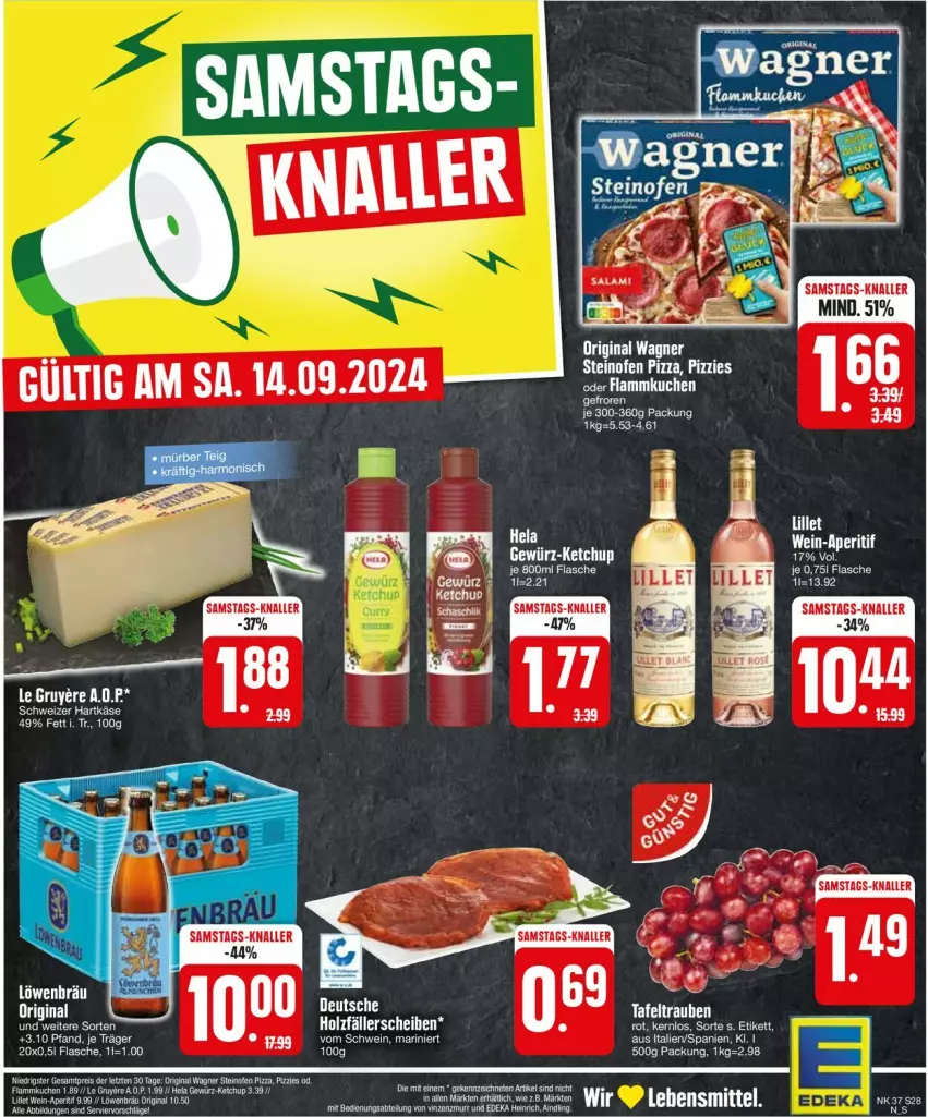 Aktueller Prospekt Edeka - Prospekte - von 09.09 bis 14.09.2024 - strona 28 - produkty: aperitif, flammkuchen, flasche, gewürz, gin, Hela, Holz, ketchup, kuchen, lamm, Ofen, original wagner, pizza, Roller, steinofen, steinofen pizza, tee, Ti, wagner, wein