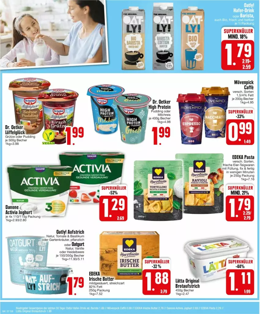 Aktueller Prospekt Edeka - Prospekte - von 09.09 bis 14.09.2024 - strona 8 - produkty: activia, activia joghurt, aufstrich, basilikum, Becher, beere, brot, brotaufstrich, butter, caffe, danone, deka, Dr. Oetker, eier, Garten, gin, grütze, heidelbeere, joghur, joghurt, kräuter, lätta, LG, Löffel, mövenpick, natur, pasta, pudding, Streichzart, teigwaren, Ti, tomate, vanille