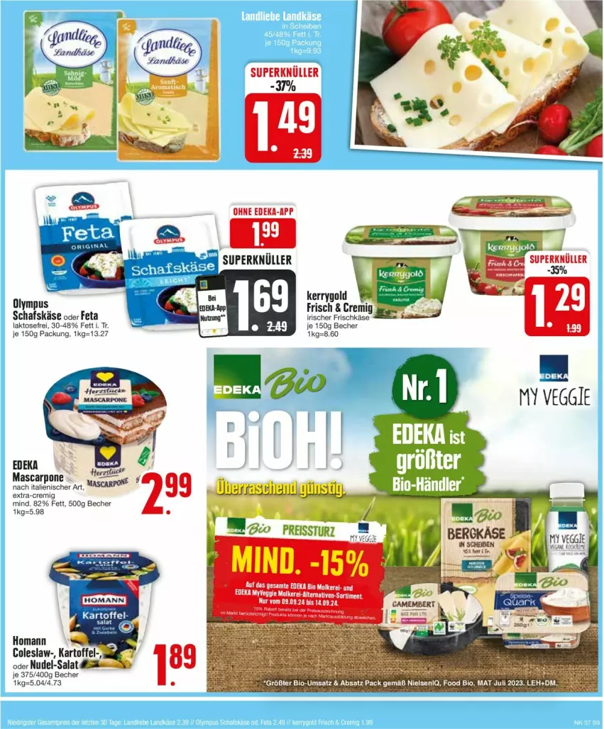 Aktueller Prospekt Edeka - Prospekte - von 09.09 bis 14.09.2024 - strona 9 - produkty: Becher, bio, deka, feta, gin, Käse, kerrygold, mascarpone, ndk, nudel, salat, schafskäse, tee, Ti