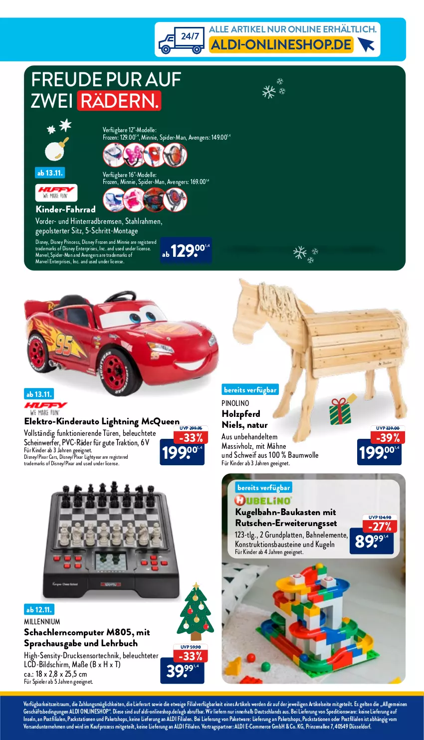 Aktueller Prospekt Aldi Nord - Von Montag - von 13.11 bis 18.11.2023 - strona 33 - produkty: aldi, aust, auto, Bau, baumwolle, buch, Cars, computer, dell, disney, Elektro, elle, ente, erde, Fahrrad, Holz, Kinder, Kugel, Kugelbahn, latte, Leuchte, LG, massivholz, McQueen, Mode, natur, pute, rwe, spider-man, Spiele, Ti, wolle