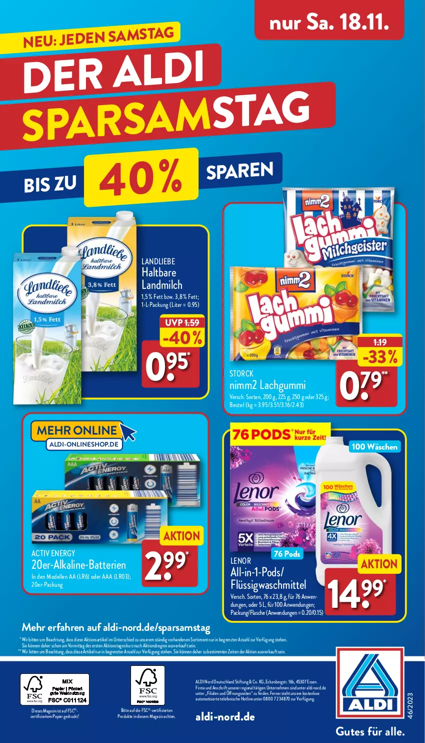 Aktueller Prospekt Aldi Nord - Von Montag - von 13.11 bis 18.11.2023 - strona 36 - produkty: aldi, auto, batterie, batterien, beutel, dell, elle, flasche, gin, lachgummi, landliebe, landmilch, lenor, magazin, milch, Mode, nimm2, papier, Pods, storck, telefon, Ti, waschmittel, ZTE