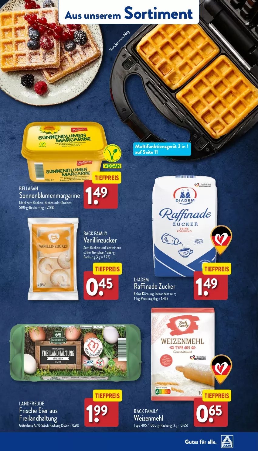 Aktueller Prospekt Aldi Nord - Von Montag - von 13.11 bis 18.11.2023 - strona 43 - produkty: Becher, blume, blumen, braten, diadem, eier, eis, margarine, mehl, Raffinade Zucker, reis, sonnenblume, sonnenblumen, Ti, tiefpreis, type 405, weizenmehl, zucker