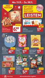 Gazetka promocyjna Aldi Nord - Von Montag - Gazetka - ważna od 18.11 do 18.11.2023 - strona 8 - produkty: aldi, angebot, angebote, Bau, beutel, biscotto, butter, chips, dell, eis, elle, ferrero, funny-frisch, geschenkpackung, gin, keks, kekse, Kinder, kuchen, Lebkuchen, milch, Mode, Plüsch, reis, Ria, sahne, Schmuck, schoko, schokolade, schokoladen, Spezi, Ti, vollmilch, waffeln, zucker