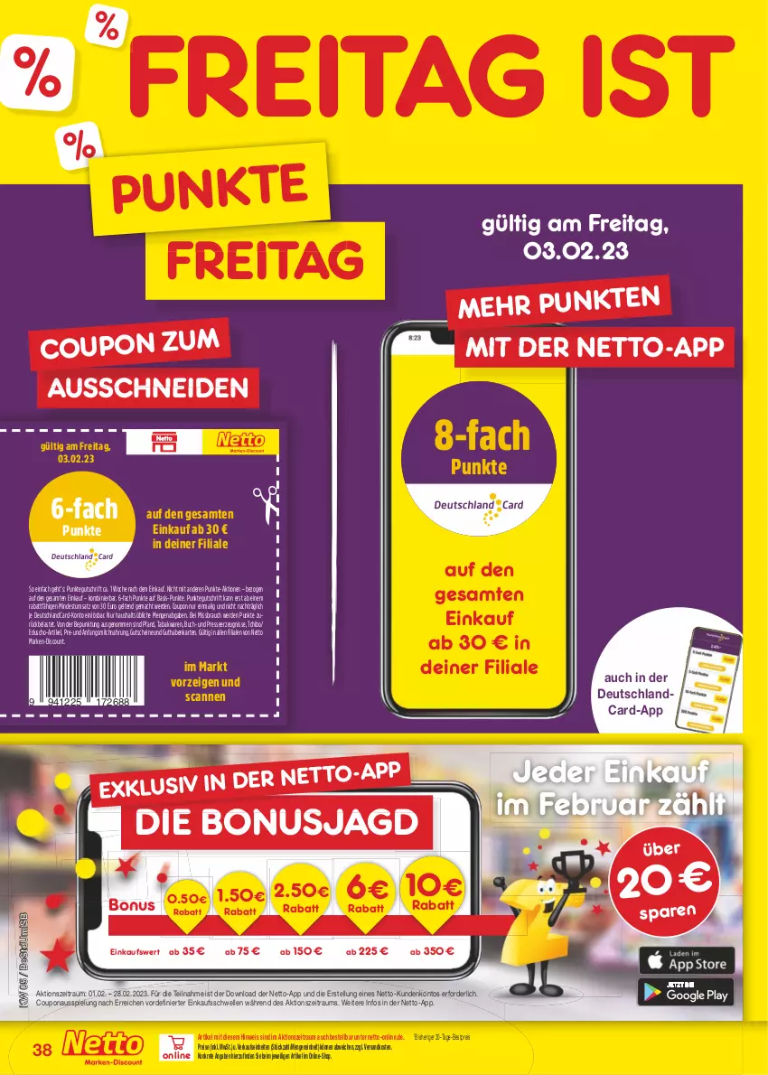 Aktueller Prospekt Netto Marken-Discount - Filial-Angebote - von 30.01 bis 04.02.2023 - strona 38 - produkty: bestpreis, buch, coupon, deutschlandcard, discount, eduscho, eis, elle, erde, guthabenkarte, gutschein, gutscheine, mac, marken-discount, milch, ndk, Rauch, reis, Tchibo, Ti