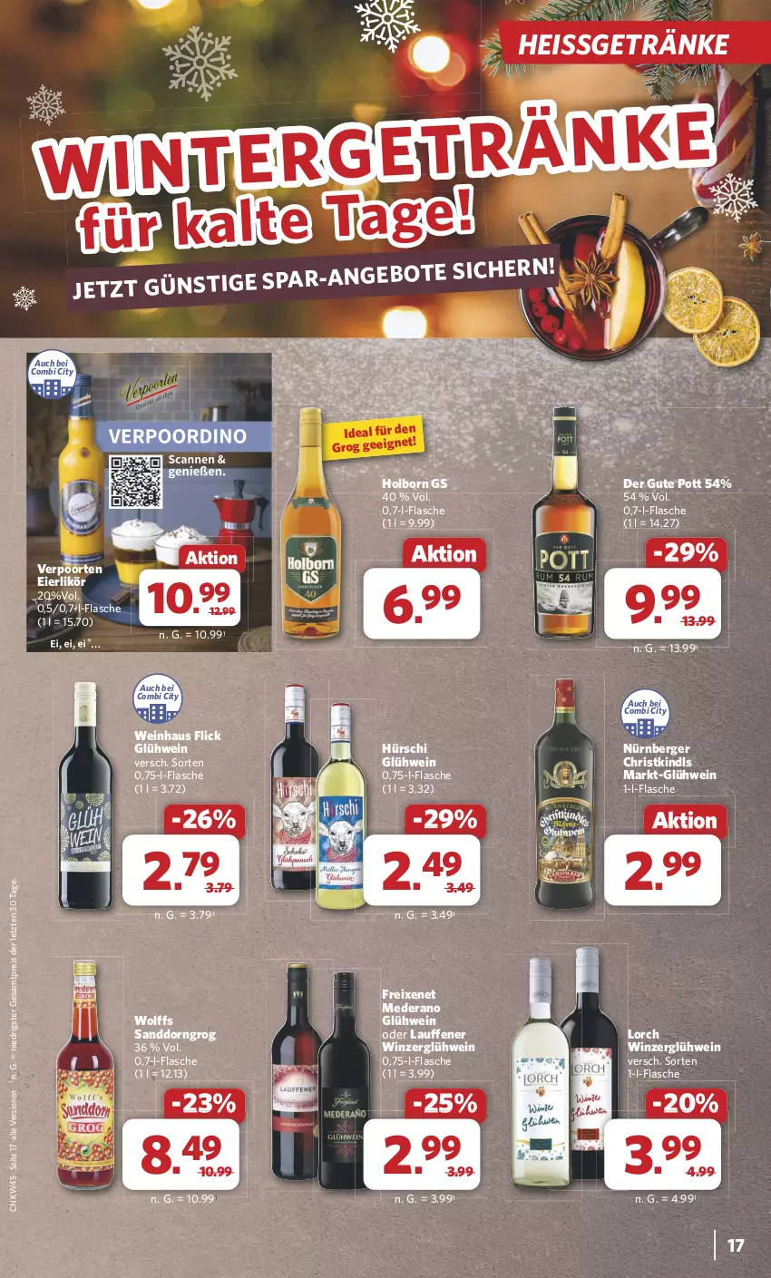 Aktueller Prospekt Combi - Prospekte - von 04.11 bis 09.11.2024 - strona 17 - produkty: angebot, angebote, Berger, eier, eierlikör, eis, flasche, freixenet, getränk, getränke, Glühwein, likör, nürnberger, reis, sanddorn, Ti, verpoorten, wein, ZTE