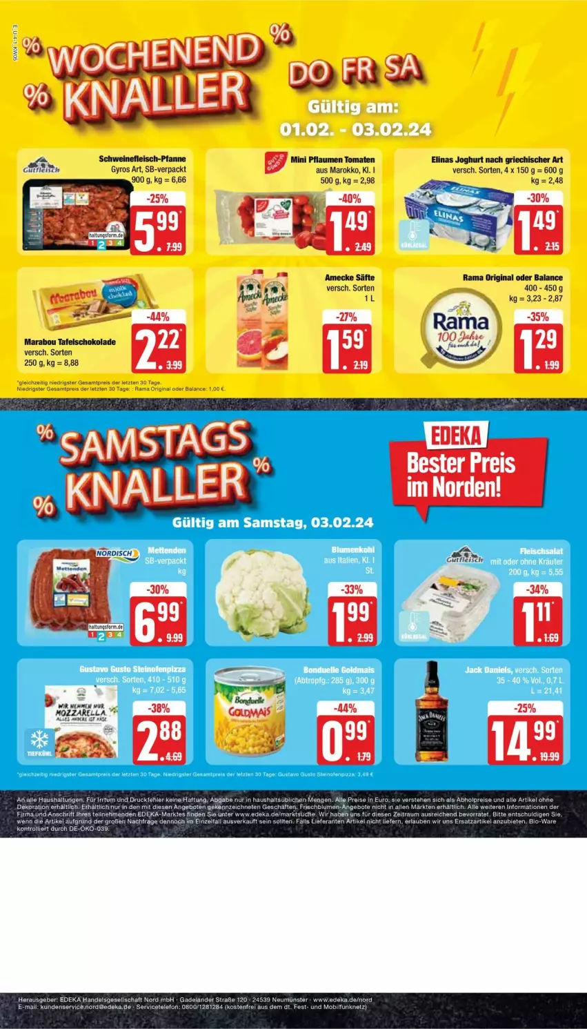 Aktueller Prospekt Edeka - Prospekte - von 29.01 bis 03.02.2024 - strona 4 - produkty: abholpreise, alle artikel ohne dekoration, amecke, angebot, angebote, bio, blume, blumen, brie, deka, dekoration, eis, Elan, elinas, elinas joghurt, fleisch, gin, gyros, joghur, joghurt, joghurt nach, mais, Marabou, pfanne, pflaume, pflaumen, rama, reis, säfte, schoko, schokolade, schwein, schweine, schweinefleisch, Schweinefleisch-Pfanne, tafelschokolade, telefon, Ti, tomate, tomaten, trolli, wein, weine, ZTE