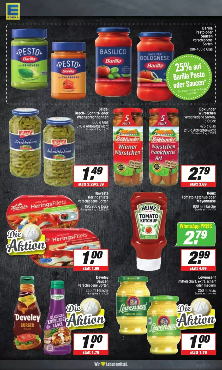 Aktueller Prospekt Edeka - Prospekte - von 18.05 bis 25.05.2024 - strona 10 - produkty: barilla, basilico, bio, bohne, bohnen, develey, eis, filet, filets, flasche, hawesta, hering, Herings, heringsfilets, ketchup, LG, löwensenf, mayonnaise, pesto, reis, ring, sauce, saucen, senf, tee, tomato ketchup, Yo