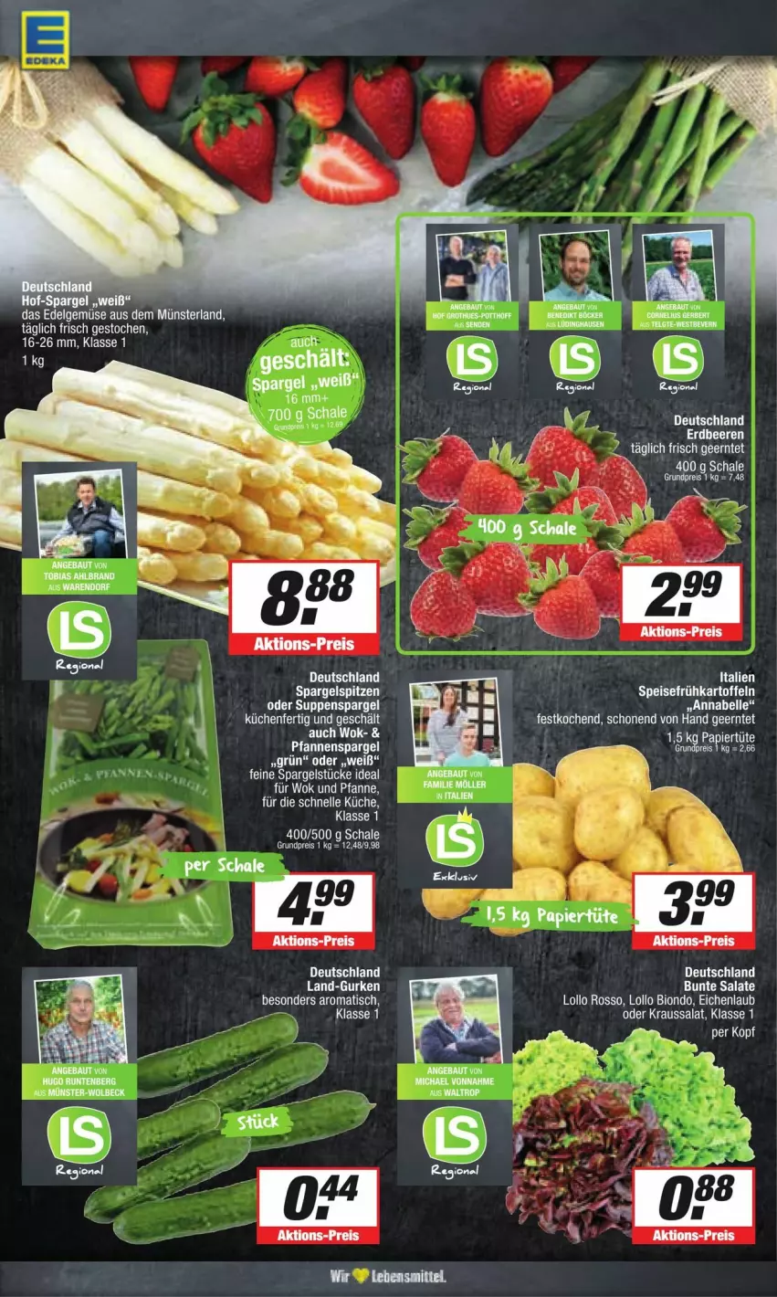 Aktueller Prospekt Edeka - Prospekte - von 18.05 bis 25.05.2024 - strona 4 - produkty: bunte salate, eis, elle, Frühkartoffeln, gurke, gurken, kartoffel, kartoffeln, Kette, Kraussalat, LG, reis, salat, salate, Schal, Schale, spargel, speisefrühkartoffeln, suppe, suppen, Ti, tisch, tuc, wok