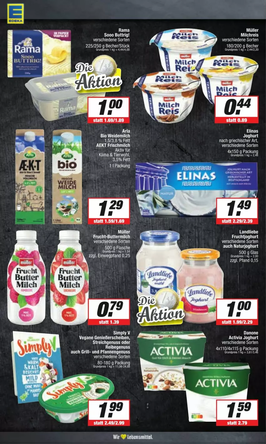 Aktueller Prospekt Edeka - Prospekte - von 18.05 bis 25.05.2024 - strona 8 - produkty: activa, activia, activia joghurt, arla, Becher, danone, danone activia, eis, elinas, elinas joghurt, flasche, grill, joghur, joghurt, joghurt nach, landliebe, milch, natur, naturjoghurt, nuss, pfanne, pfannen, rama, reis, sim, Ti, und pfanne