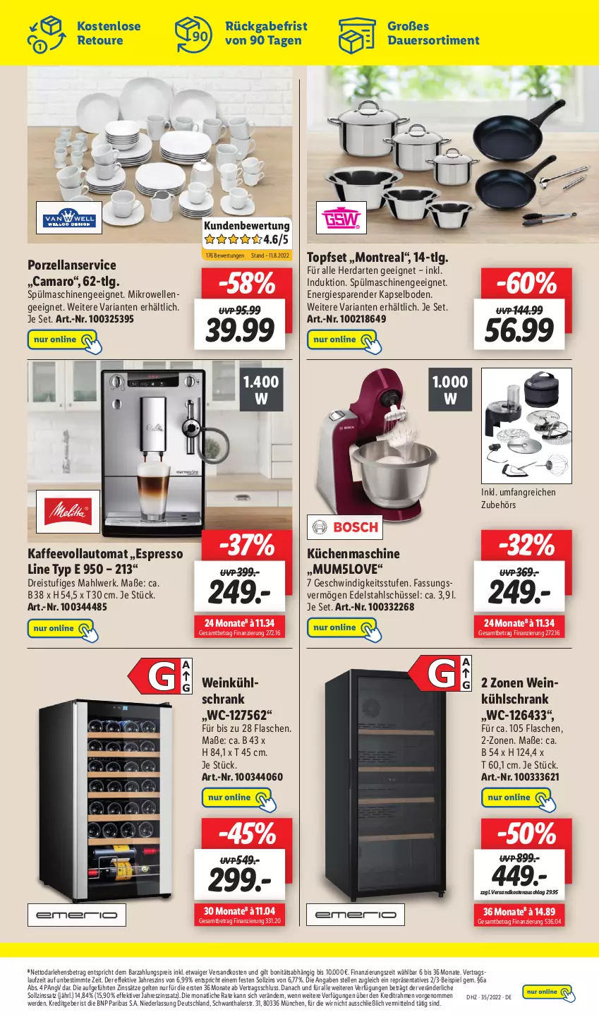 Aktueller Prospekt Lidl - Wochen-Highlights im Onlineshop - von 29.08 bis 04.09.2022 - strona 3 - produkty: amaro, auer, auto, edelstahl, eis, elle, erde, espresso, flasche, herdarten, kaffee, kaffeevollautomat, küche, Küchen, küchenmaschine, kühlschrank, LG, mikrowelle, ndk, reis, Ria, Schrank, schüssel, spülmaschinen, Ti, topf, Topfset, wein