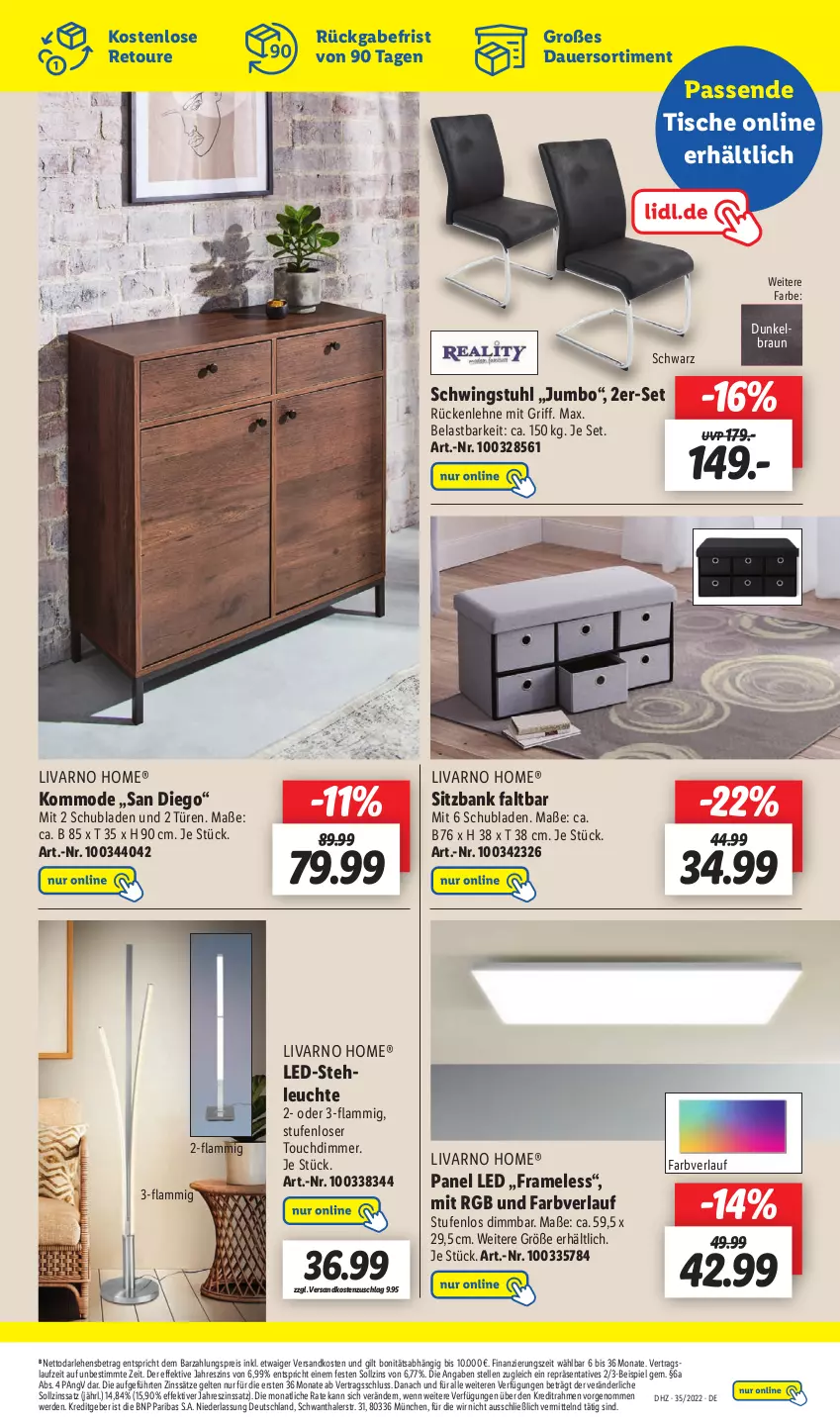 Aktueller Prospekt Lidl - Wochen-Highlights im Onlineshop - von 29.08 bis 04.09.2022 - strona 7 - produkty: auer, Bank, braun, dimmer, eis, elle, erde, jumbo, kommode, lamm, led-stehleuchte, Leuchte, Mode, ndk, reis, rückenlehne, schubladen, schwingstuhl, sitzbank, stehleuchte, stuhl, Ti, tisch