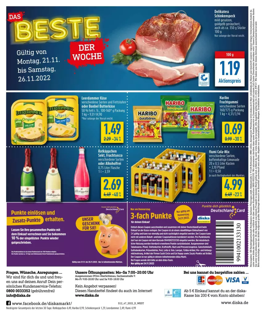 Aktueller Prospekt Diska - Prospekte - von 21.11 bis 26.11.2022 - strona 12 - produkty: alkohol, angebot, angebote, Astra, Bau, beko, buch, cola, coupon, deka, deutschlandcard, ecco, eis, ente, erde, frucht, fruchtgummi, fruchtsecco, gutschein, haribo, Kette, kraft, leerdammer, limo, limonade, reis, ring, rotkäppchen, sac, schinken, schinkenspeck, sekt, Speck, tee, telefon, Ti, uhr, ZTE