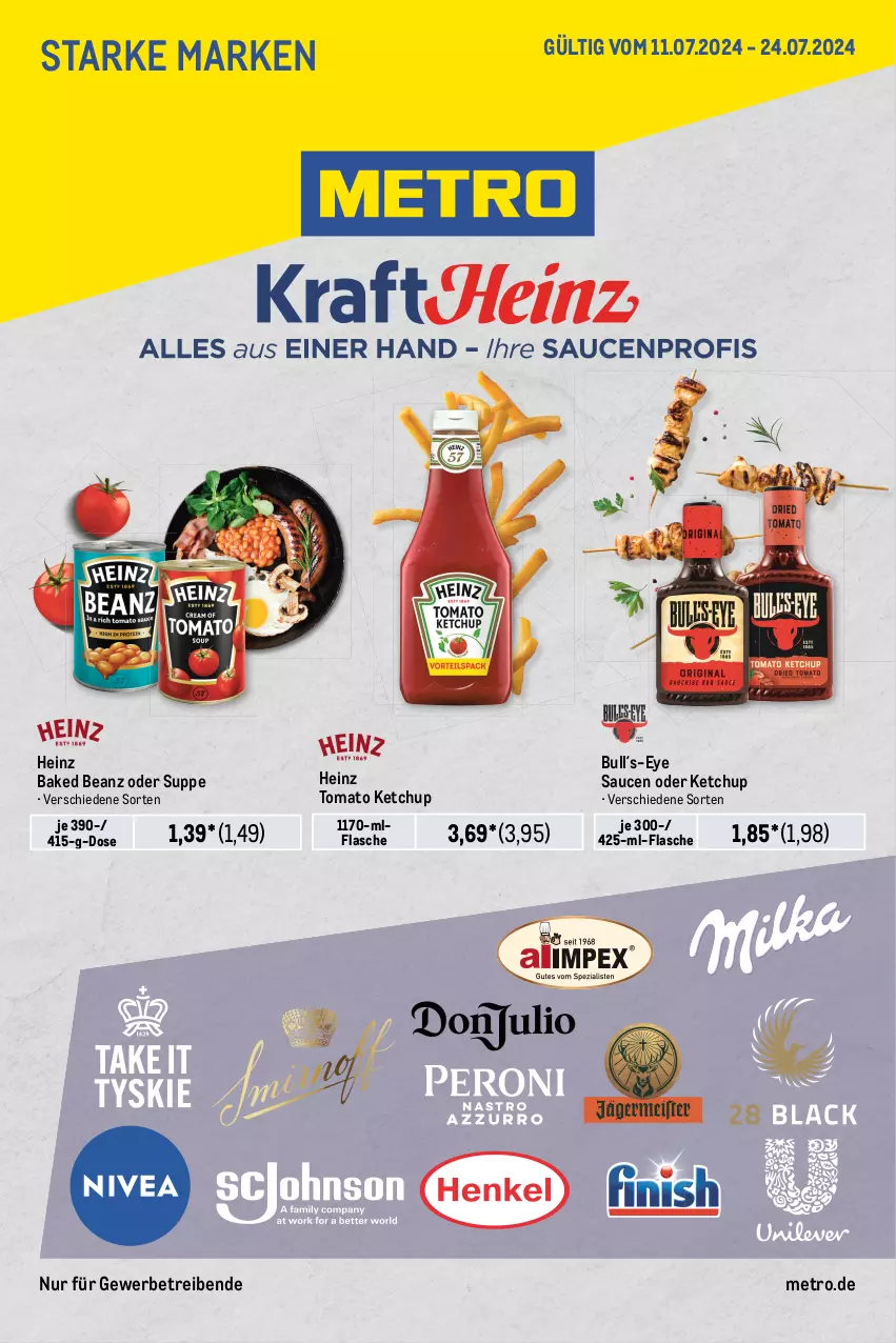 Aktueller Prospekt Metro - Starke Marken - von 11.07 bis 24.07.2024 - strona 1 - produkty: beanz, flasche, heinz, ketchup, Metro, sauce, saucen, suppe, Ti, tomato ketchup