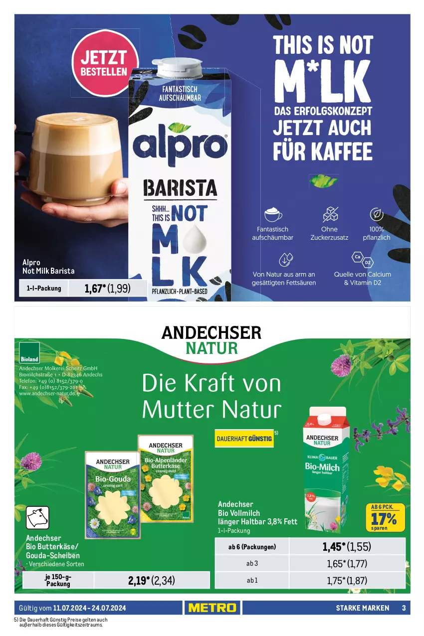 Aktueller Prospekt Metro - Starke Marken - von 11.07 bis 24.07.2024 - strona 3 - produkty: alpro, auer, bio, butter, butterkäse, eis, flasche, getränk, gin, gouda, karamell, Käse, milch, milka, milka schokolade, reis, schoko, schokolade, schokoladen, Ti, vollmilch