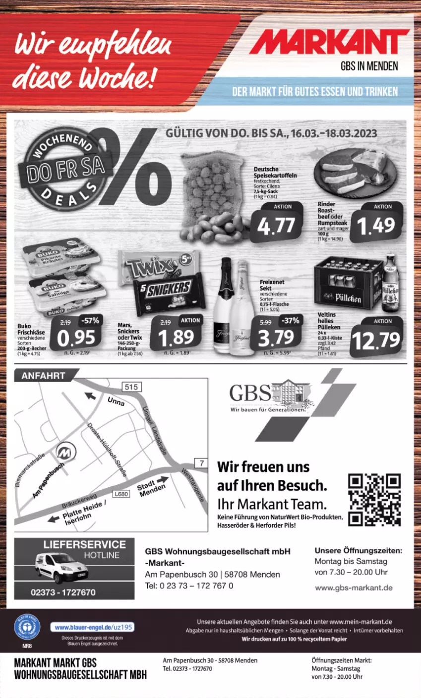 Aktueller Prospekt Markant - Prospekte - von 13.03 bis 18.03.2023 - strona 12 - produkty: angebot, angebote, Bau, Bebe, beef, bio, brot, elle, ente, hasseröder, lieferservice, natur, pils, rind, rinder, rwe, Ti, uhr