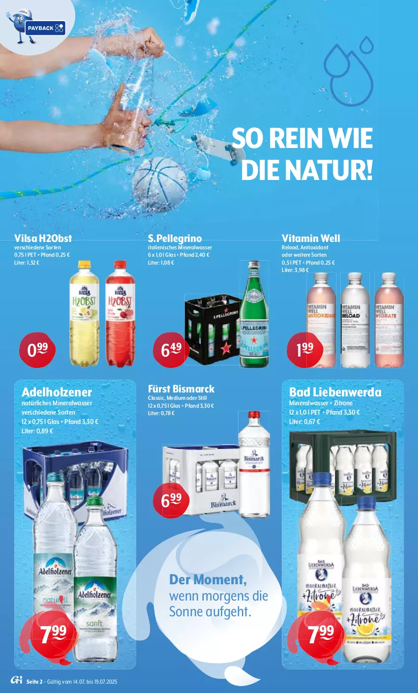 Aktueller Prospekt Getraenke Hoffmann - Prospekte - von 14.07 bis 19.07.2025 - strona 2 - produkty: adelholzener, Alwa, Bad, Bad Liebenwerda, bismarck, elle, Holz, mineralwasser, natur, natürliches mineralwasser, obst, rel, Ti, vilsa, vita, wasser, zitrone
