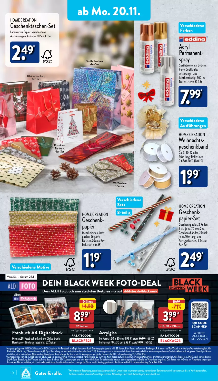 Aktueller Prospekt Aldi Nord - Von Montag - von 20.11 bis 25.11.2023 - strona 10 - produkty: aldi, angebot, angebote, bestpreis, black week, Brei, buch, decke, eis, elle, flasche, Fotobuch, Geschenkpapier, gin, gutschein, korb, kraft, lack, leine, LG, ndk, papier, reis, ring, Tasche, taschen, Ti, ZTE