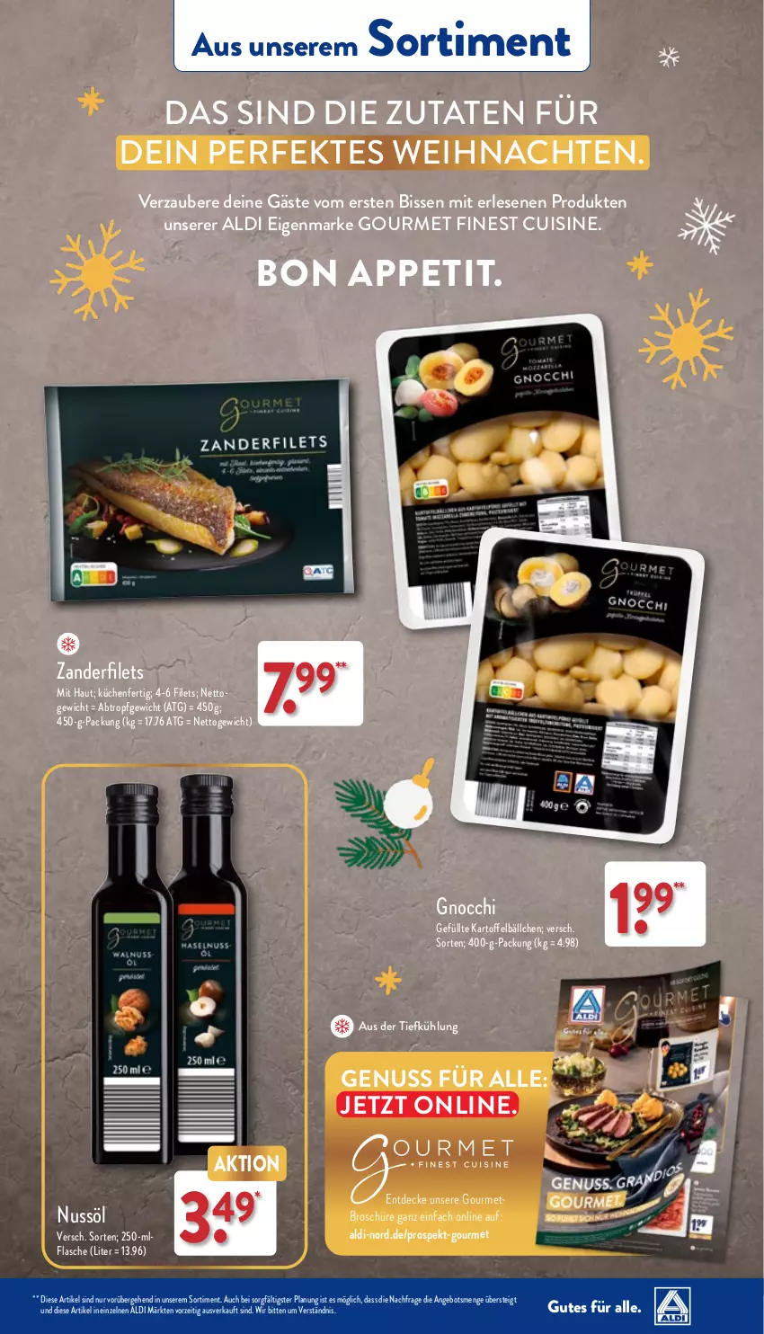 Aktueller Prospekt Aldi Nord - Von Montag - von 20.11 bis 25.11.2023 - strona 37 - produkty: aldi, angebot, aus der tiefkühlung, decke, filet, filets, flasche, gnocchi, kartoffel, küche, Küchen, nuss, Ti, weihnachten, Zander, Zanderfilets