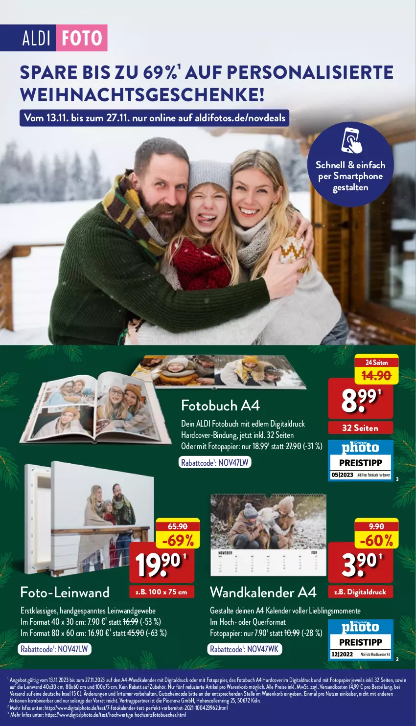 Aktueller Prospekt Aldi Nord - Von Montag - von 20.11 bis 25.11.2023 - strona 38 - produkty: aldi, angebot, buch, eis, elle, ente, Fotobuch, Fotokalender, gutschein, korb, ndk, papier, Persona, reis, ring, smartphone, Ti, Wandkalender