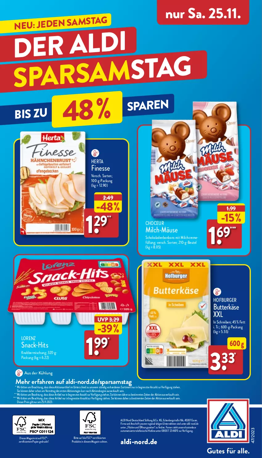 Aktueller Prospekt Aldi Nord - Von Montag - von 20.11 bis 25.11.2023 - strona 41 - produkty: aldi, auto, beutel, bonbons, burger, butter, butterkäse, creme, eis, finesse, gin, herta, herta finesse, Käse, lorenz, magazin, milch, papier, reis, schoko, schokolade, schokoladen, snack, telefon, Ti, ZTE