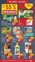 Gazetka promocyjna Aldi Nord - Von Montag - Gazetka - ważna od 25.11 do 25.11.2023 - strona 7 - produkty: aus der tiefkühlung, bolognese, champignon, champignons, creme, cremesuppe, Dr. Oetker, eis, essig, feinschmecker, flasche, frucht, fruchtsaft, garnelen, Garten, gin, heinz, Hohes C, iglo, ketchup, knorr, knorr fix, kräuter, nudel, reis, riesengarnelen, saft, salat, salatkrönung, sauce, schinken, spaghetti, spaghetti bolognese, spargel, spinat, suppe, Ti, Yo, ZTE