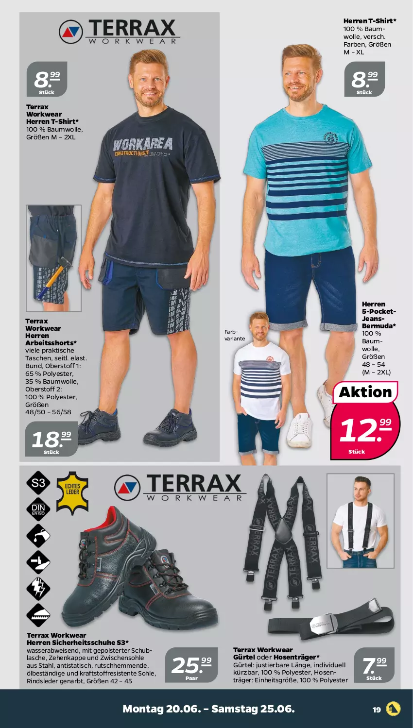 Aktueller Prospekt Netto - Angebote ab Montag - von 20.06 bis 25.06.2022 - strona 19 - produkty: Bau, baumwolle, bermuda, eis, ente, hose, hosen, jeans, kraft, Ria, rind, schuhe, shirt, shorts, Stier, T-Shirt, Tasche, taschen, Ti, tisch, wasser, wolle