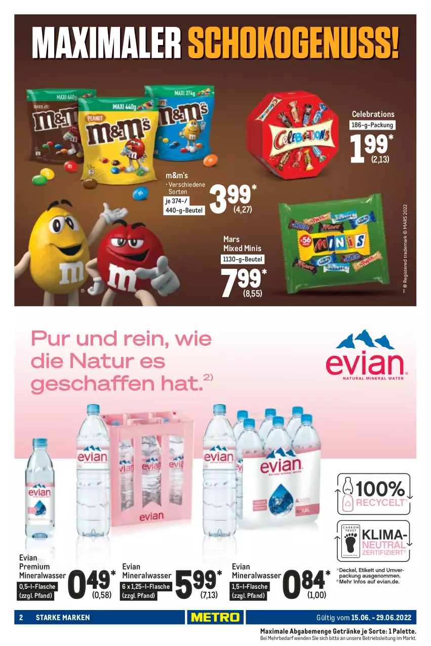 Aktueller Prospekt Metro - Starke Marken - von 15.06 bis 29.06.2022 - strona 2 - produkty: Alwa, beutel, flasche, getränk, getränke, mars, mineralwasser, Palette, Ti, wasser