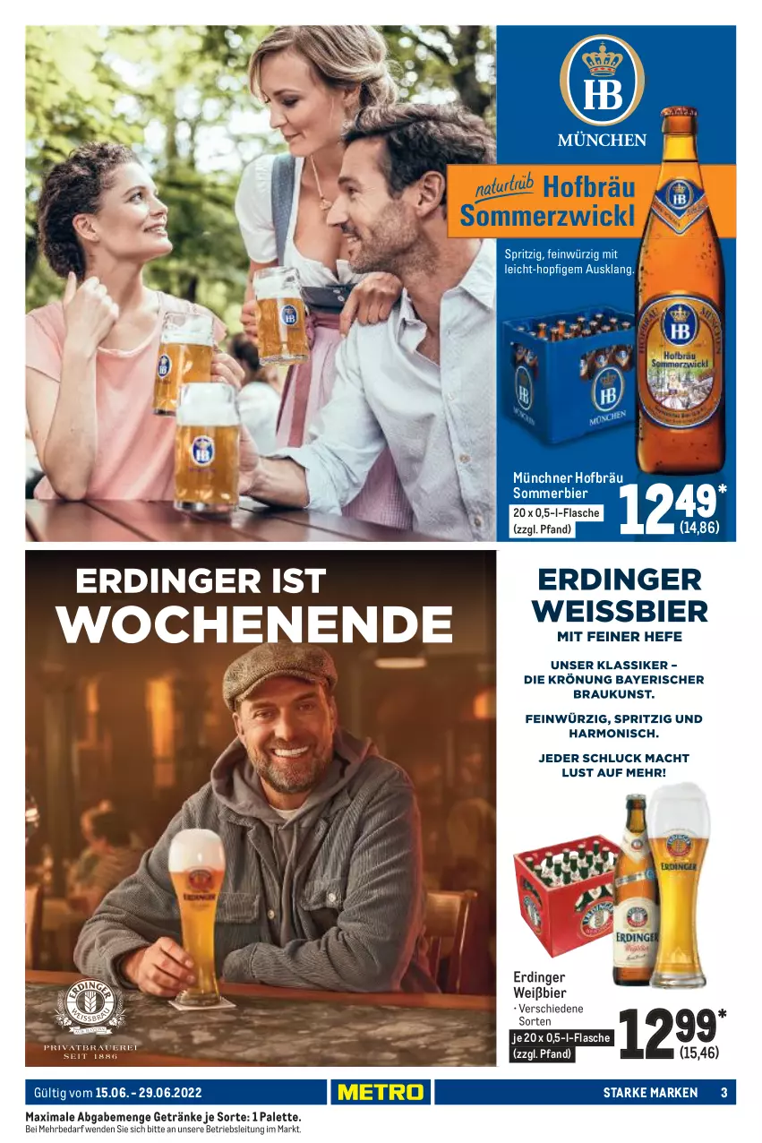 Aktueller Prospekt Metro - Starke Marken - von 15.06 bis 29.06.2022 - strona 3 - produkty: bier, erdinger, flasche, getränk, getränke, Palette, Ti