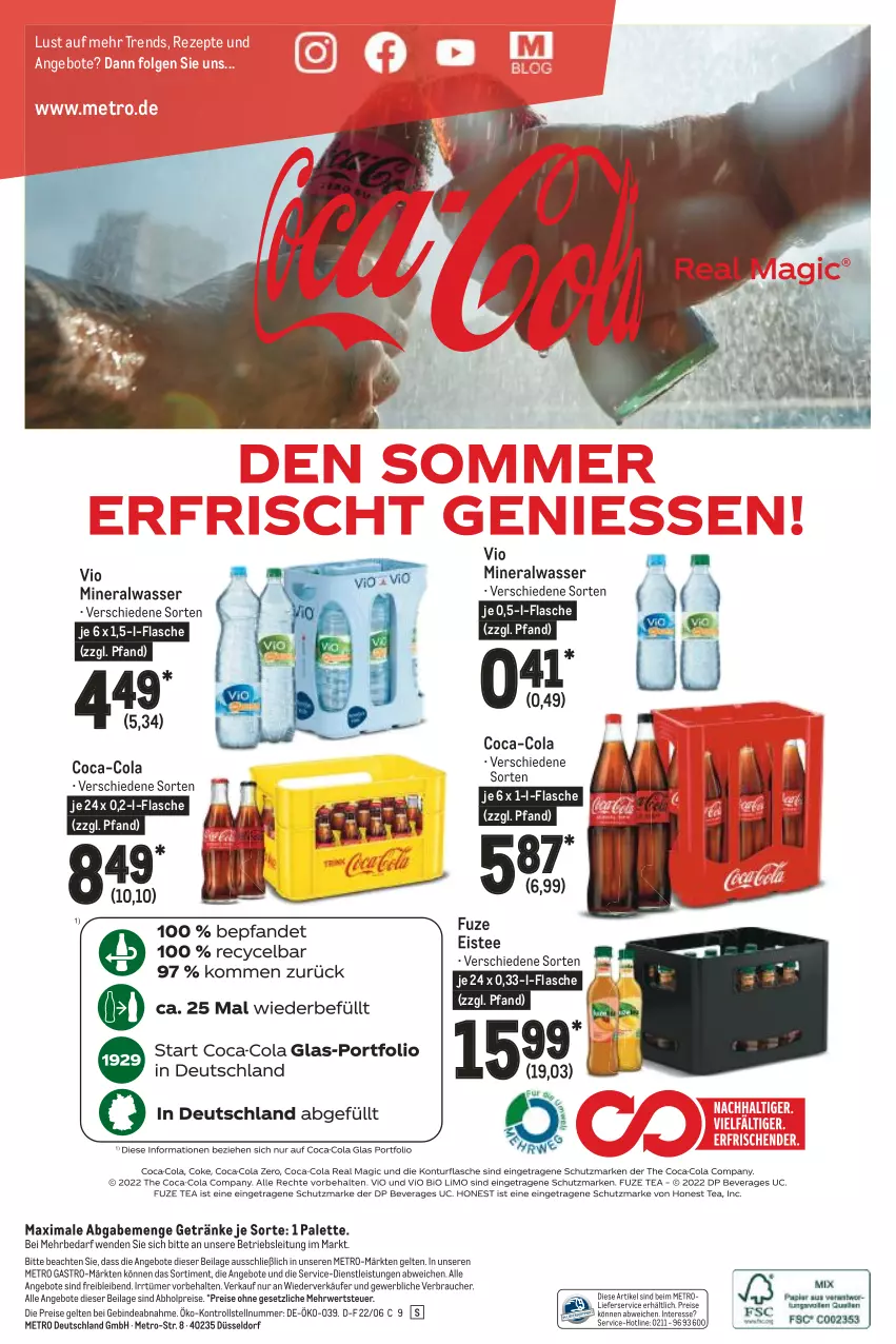 Aktueller Prospekt Metro - Starke Marken - von 15.06 bis 29.06.2022 - strona 8 - produkty: abholpreise, Alwa, angebot, angebote, coca-cola, cola, eis, eistee, flasche, getränk, getränke, ilag, LG, lieferservice, Metro, metro gastro, mineralwasser, Palette, Rauch, reis, rezept, rezepte, rwe, tee, Ti, wasser