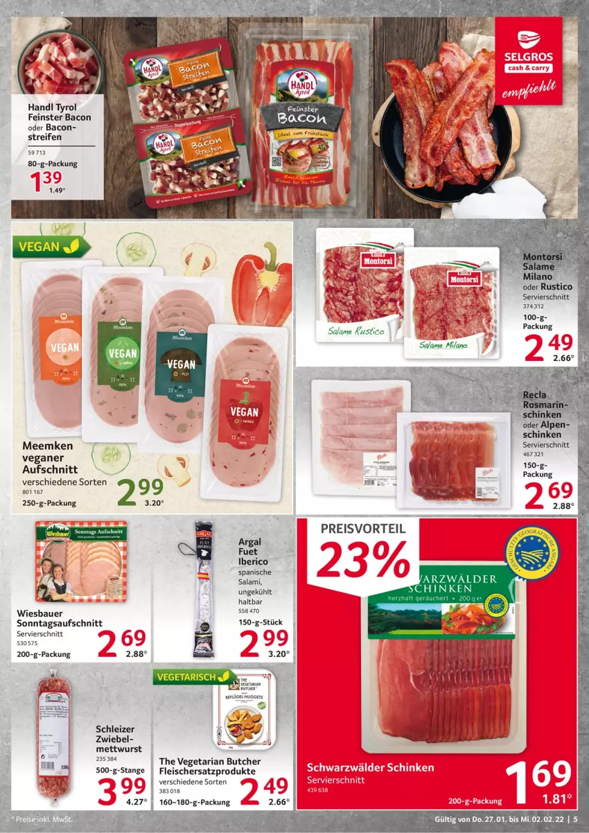 Aktueller Prospekt Selgros - Vorschau:
            Food - von 27.01 bis 02.02.2022 - strona 5 - produkty: auer, aufschnitt, bacon, Bau, Bauer, eis, fleisch, Mett, mettwurst, preisvorteil, reifen, reis, Ria, schinken, The Vegetarian Butcher, Ti, Vegeta, wiesbauer, wurst, zwiebel