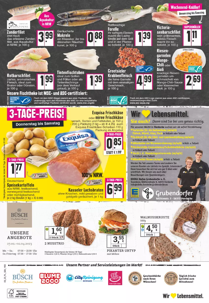 Aktueller Prospekt E Center - Angebote der Woche - von 27.02 bis 04.03.2023 - strona 24 - produkty: aioli, angebot, angebote, aqua, bier, braten, chili, eier, eis, elle, erde, exquisa, exquisa frischkäse, filet, fisch, fische, Fischer, fischtheke, fleisch, forelle, frischkäse, garnelen, grill, ideal zum braten, ideal zum grillen, kartoffel, kartoffeln, Käse, kasseler, lachs, Lachsbraten, lebensmittel, mac, Makrele, mango, mehl, miree, nuss, papier, pfanne, Reinigung, reis, rel, Ria, ring, Rotbarsch, rotbarschfilet, saft, salz, sauce, Schere, speisekartoffeln, Ti, Tintenfischringe, tisch, Toner, uhr, urtyp, walnuss, Zander, ZTE