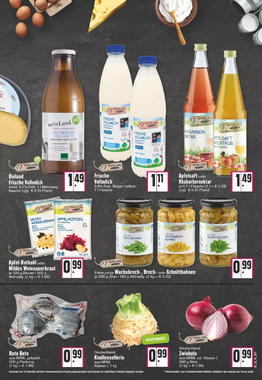 Aktueller Prospekt E Center - Angebote der Woche - von 27.02 bis 04.03.2023 - strona 7 - produkty: apfel, apfelsaft, auer, beutel, bohne, bohnen, flasche, Kraut, milch, Nektar, rhabarber, rotkohl, rwe, saft, Sauerkraut, Ti, vollmilch, wein, Weinsauerkraut, zwiebel, zwiebeln