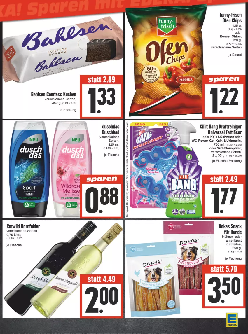 Aktueller Prospekt Edeka - Angebote der Woche - von 25.09 bis 30.09.2023 - strona 19 - produkty: asti, Bad, bahlsen, beutel, bio, biozidprodukte, chips, Cillit, cillit bang, dornfelder, duschbad, duschdas, ente, Entenbrust, Fettlöser, flasche, funny-frisch, geback, hühner, kraft, kuchen, Ofen, Rauch, reifen, reiniger, rwe, snack, Ti, Wild