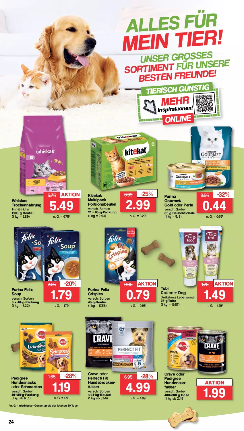 Aktueller Prospekt Famila - Prospekte - von 02.04 bis 06.04.2024 - strona 25 - produkty: beutel, eis, felix, gourmet gold, hundesnack, hundesnacks, kitekat, leberwurst, mac, nassfutter, pedigree, Perfect Fit, portionsbeutel, purina, reis, Schal, Schale, snack, snacks, Ti, trockenfutter, Trockennahrung, whiskas, wurst, ZTE