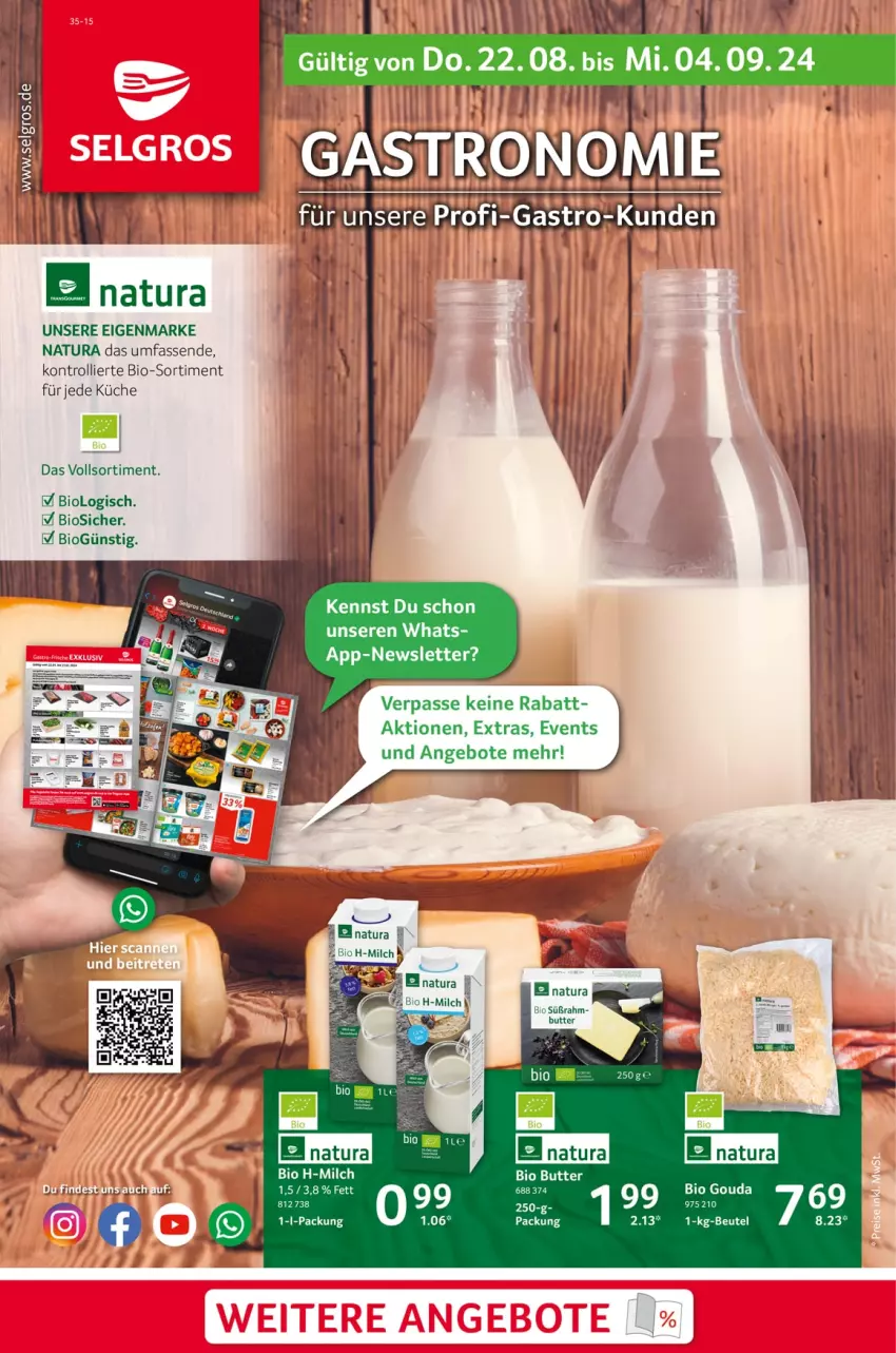 Aktueller Prospekt Selgros - Gastronomie - von 22.08 bis 04.09.2024 - strona 1 - produkty: angebot, angebote, bio, butter, küche, milch, natur, natura, Ti, trolli