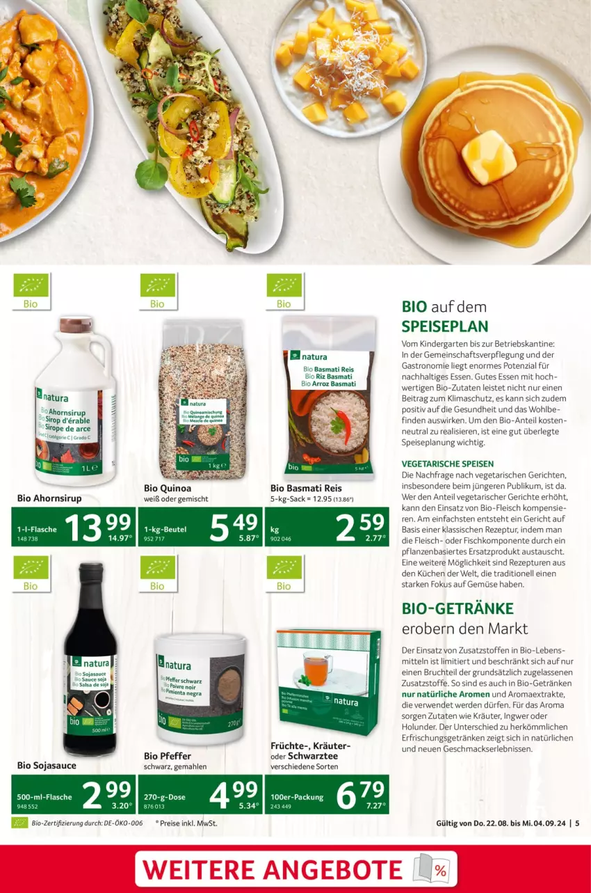 Aktueller Prospekt Selgros - Gastronomie - von 22.08 bis 04.09.2024 - strona 5 - produkty: aust, basmati, Basmati Reis, bio, eis, ente, erde, erfrischungsgetränk, erfrischungsgetränke, fisch, fleisch, früchte, Garten, Gesundheit, getränk, getränke, gutes essen, holunder, ingwer, Kinder, kräuter, küche, Küchen, mac, natur, natura, pfeffer, pflanze, pflanzen, quinoa, reis, rezept, rwe, sac, Salsa, sauce, sirup, soja, sojasauce, tee, Ti, Vegeta, ZTE