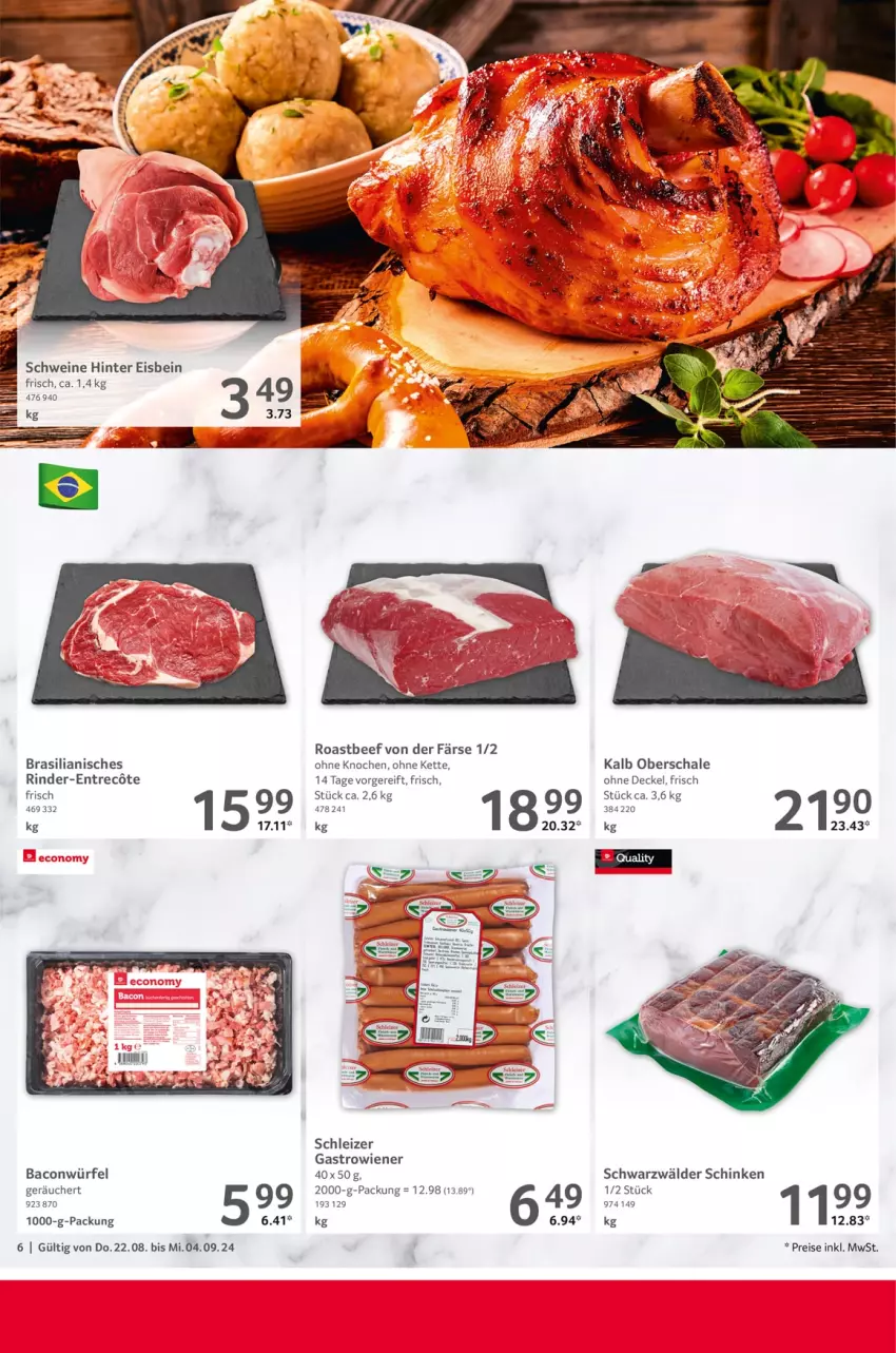 Aktueller Prospekt Selgros - Gastronomie - von 22.08 bis 04.09.2024 - strona 6 - produkty: bacon, beef, decke, Deckel, eis, Kette, reis, rind, rinder, roastbeef, Rowi, Schal, Schale, schinken, schwarzwälder schinken, schwein, schweine, Ti, wein, weine, wiener, würfel