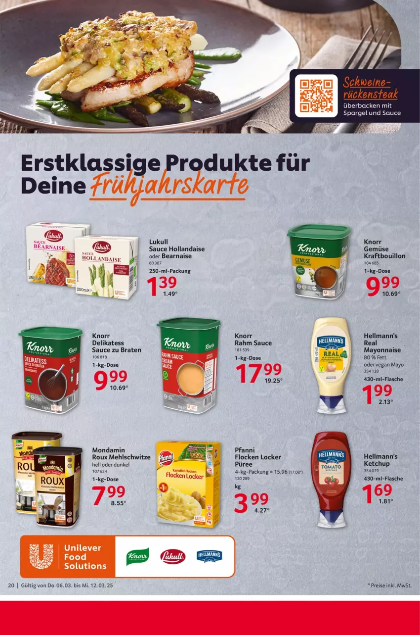 Aktueller Prospekt Selgros - Food - von 06.03 bis 12.03.2025 - strona 20 - produkty: braten, eis, flasche, hollandaise, ketchup, knorr, kraft, lukull, mayonnaise, mehl, mondamin, pfanni, püree, reis, Rückensteak, sauce, sauce hollandaise, spargel, steak, Ti, Yo