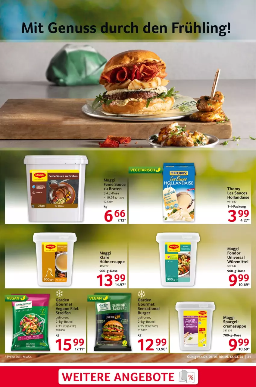 Aktueller Prospekt Selgros - Food - von 06.03 bis 12.03.2025 - strona 21 - produkty: beutel, braten, burger, creme, cremesuppe, hollandaise, hühner, Hühnersuppe, maggi, reifen, sauce, spargel, suppe, thomy, thomy les sauces, Ti, Vegeta