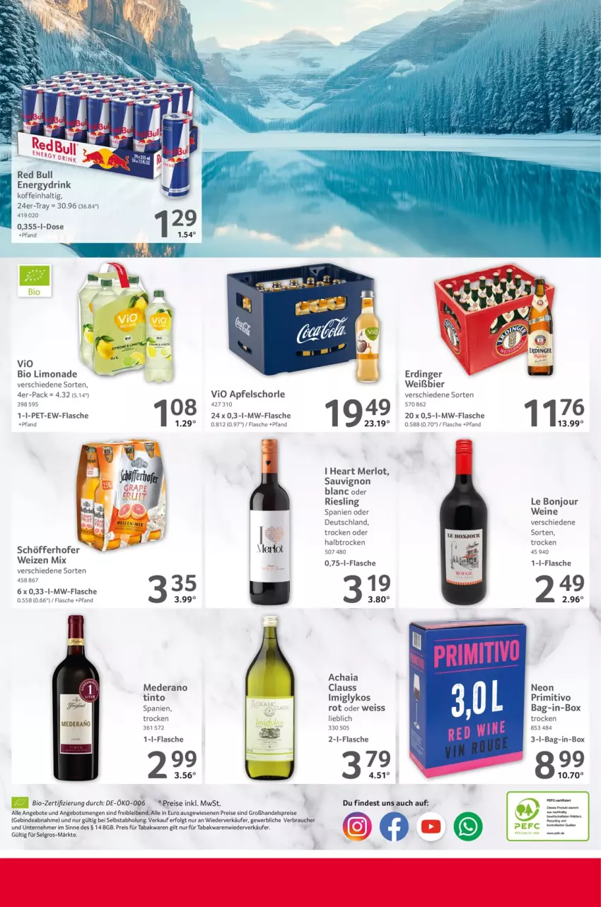 Aktueller Prospekt Selgros - Food - von 06.03 bis 12.03.2025 - strona 24 - produkty: angebot, angebote, apfel, Apfelschorle, bag-in-box, bier, bio, bio limo, Clin, drink, eis, erdinger, flasche, LG, limo, limonade, merl, merlot, mw-flasche, primitivo, Rauch, red bull, reis, riesling, sauvignon, sauvignon blanc, schöfferhofer, schorle, Ti, vio bio limo, wein, weine, weizen mix