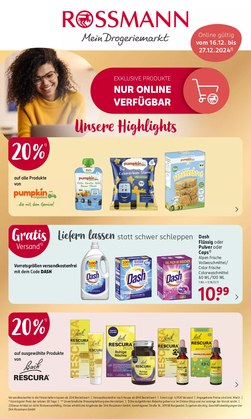 Aktueller Prospekt Rossmann - Prospekte - von 16.12 bis 27.12.2024 - strona 1 - produkty: angebot, angebote, Cap, colorwaschmittel, eis, elle, LG, ndk, reis, teller, Ti, versandkostenfrei, vollwaschmittel, waschmittel, wedel, ZTE