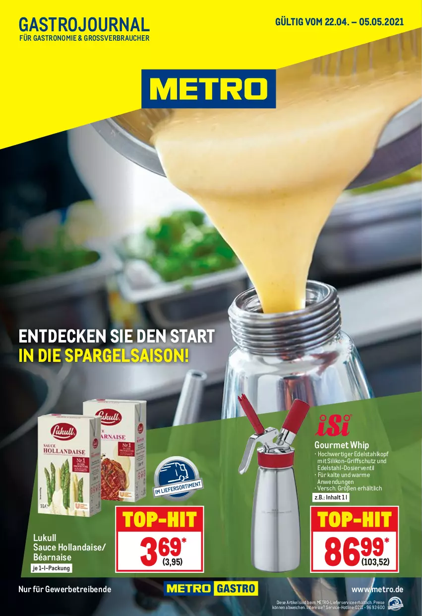 Aktueller Prospekt Metro - GastroJournal - von 22.04 bis 05.05.2021 - strona 1 - produkty: decke, edelstahl, eis, hollandaise, lieferservice, lukull, Metro, Rauch, reis, sauce, sauce hollandaise, spargel, Ti