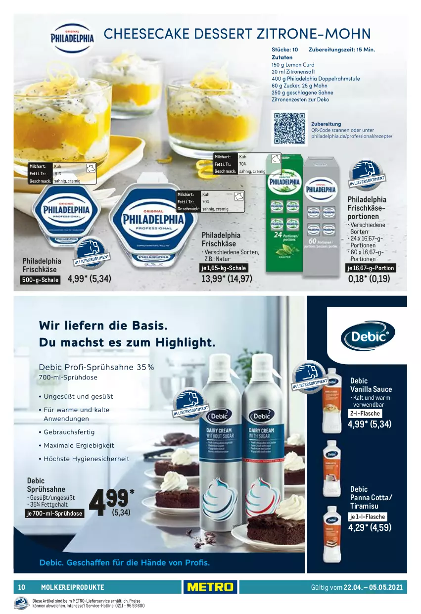 Aktueller Prospekt Metro - GastroJournal - von 22.04 bis 05.05.2021 - strona 10 - produkty: eis, flasche, frischkäse, Käse, lieferservice, mac, Metro, milch, molkereiprodukte, natur, panna cotta, philadelphia, reis, rwe, sahne, sauce, Schal, Schale, Ti, tiramisu