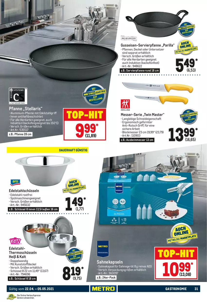 Aktueller Prospekt Metro - GastroJournal - von 22.04 bis 05.05.2021 - strona 31 - produkty: backofen, decke, Deckel, edelstahl, eis, herdarten, LG, messer, Ofen, pfanne, pfannen, reis, sahne, schüssel, spülmaschinen, Ti, Untersetzer, usb